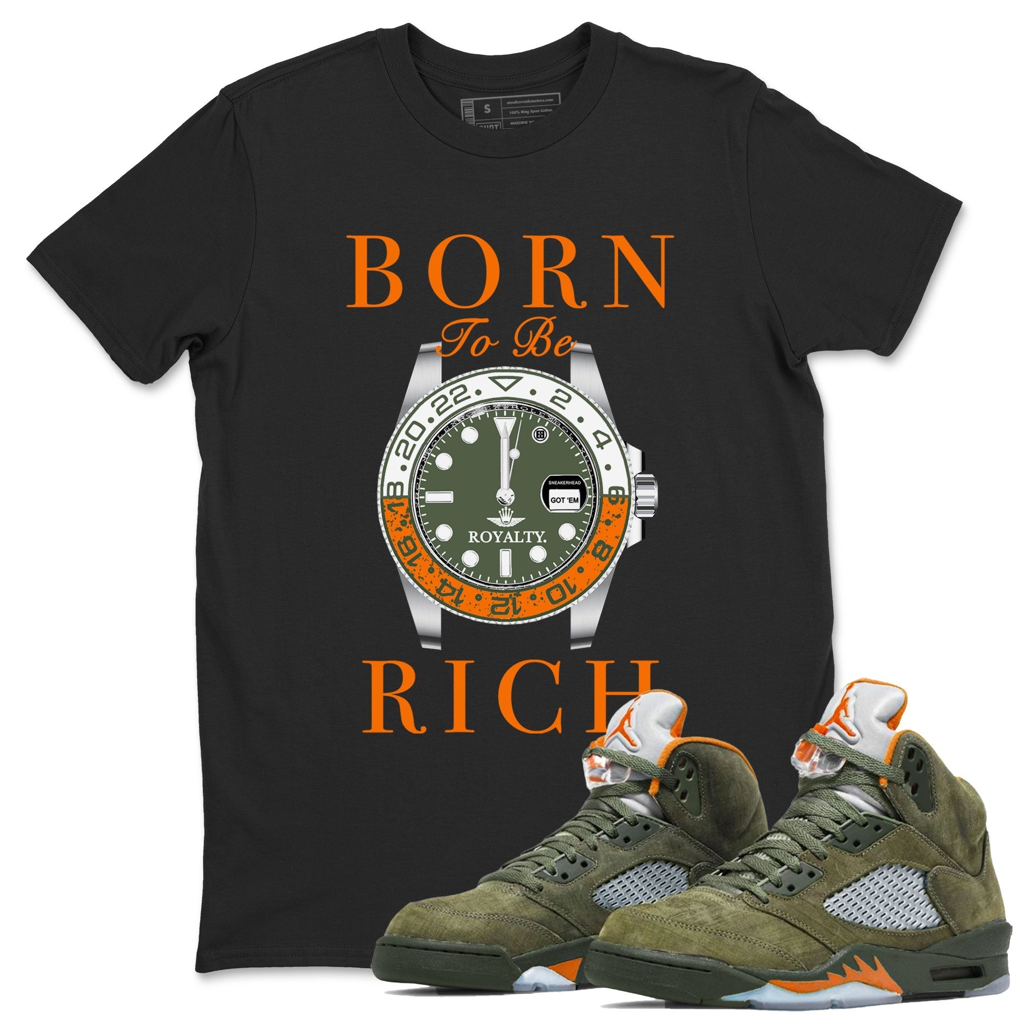 Born To Be Rich snkmatch Tees - Air Jordan 5 Olive