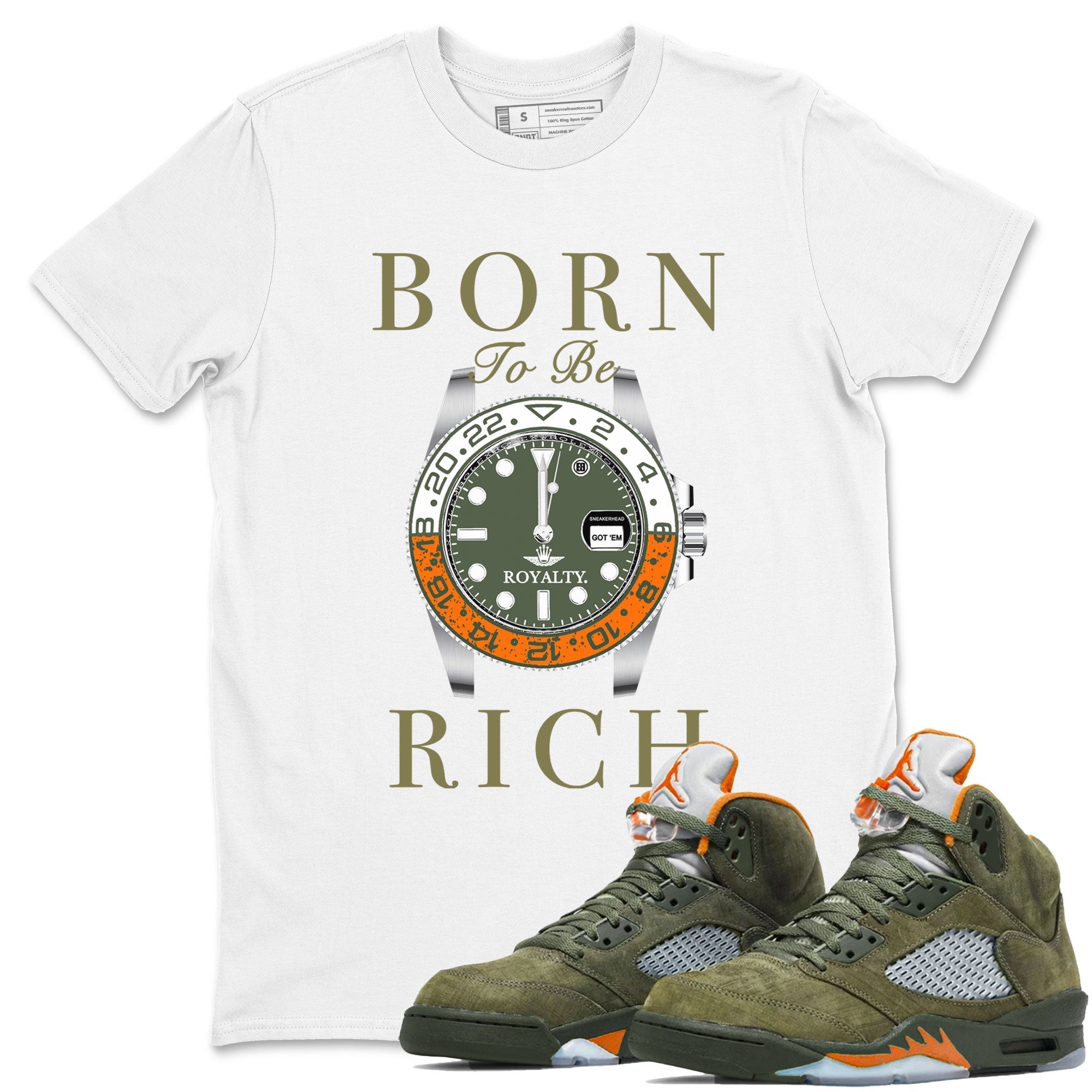 Born To Be Rich snkmatch Tees - Air Jordan 5 Olive