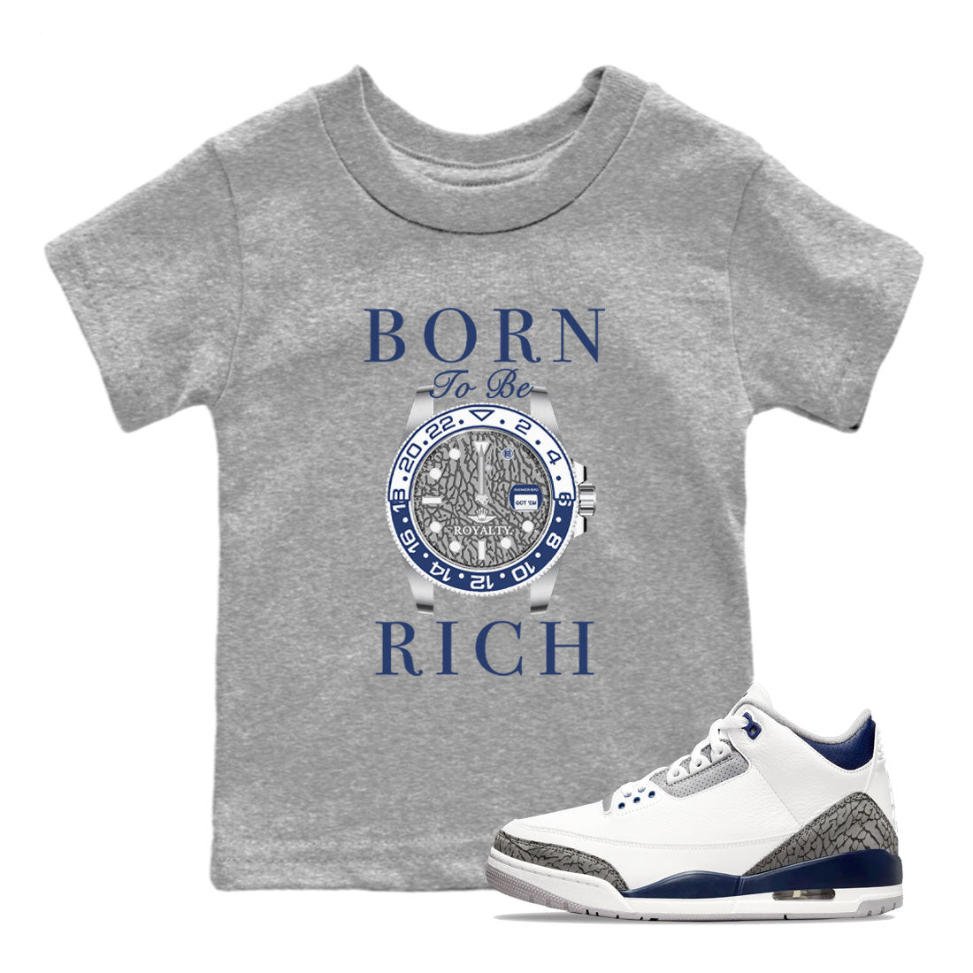 Born To Be Rich snkmatch Tees Kids - Air Jordan 3 Midnight Navy 2023