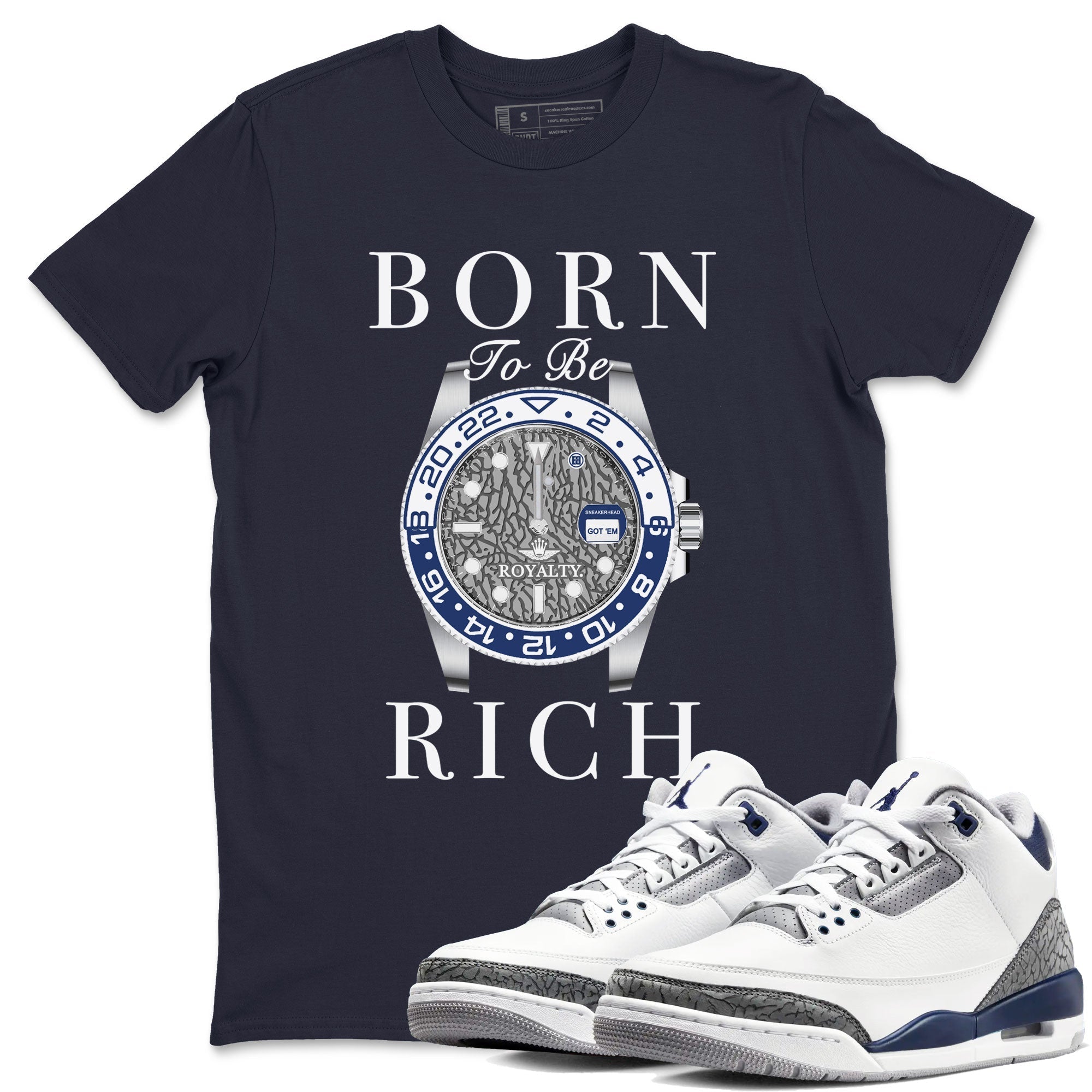 Born To Be Rich snkmatch Tees - Air Jordan 3 Midnight Navy 2023