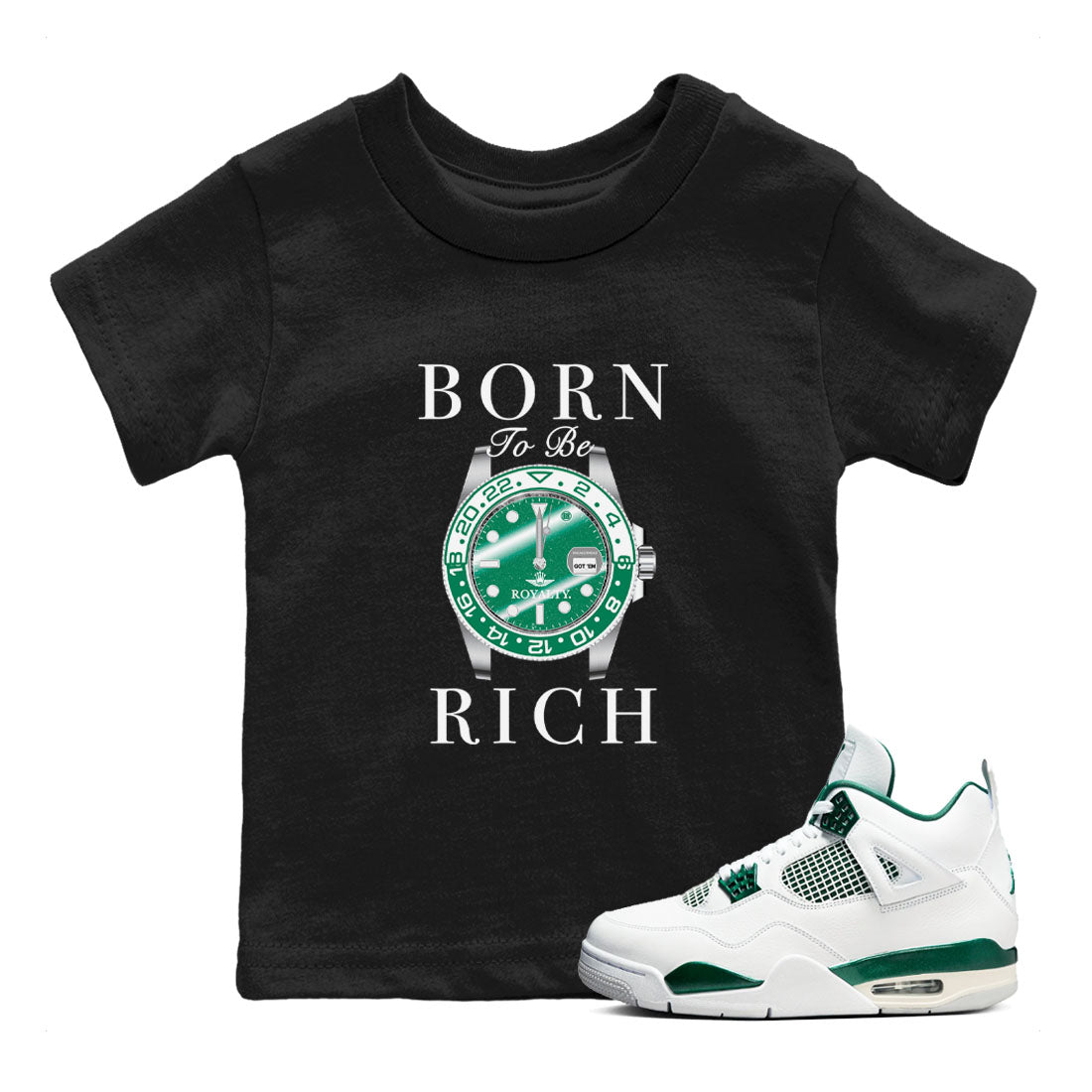 Born To Rich snkmatch Tees Kids - Air Jordan 4 Oxidized Green