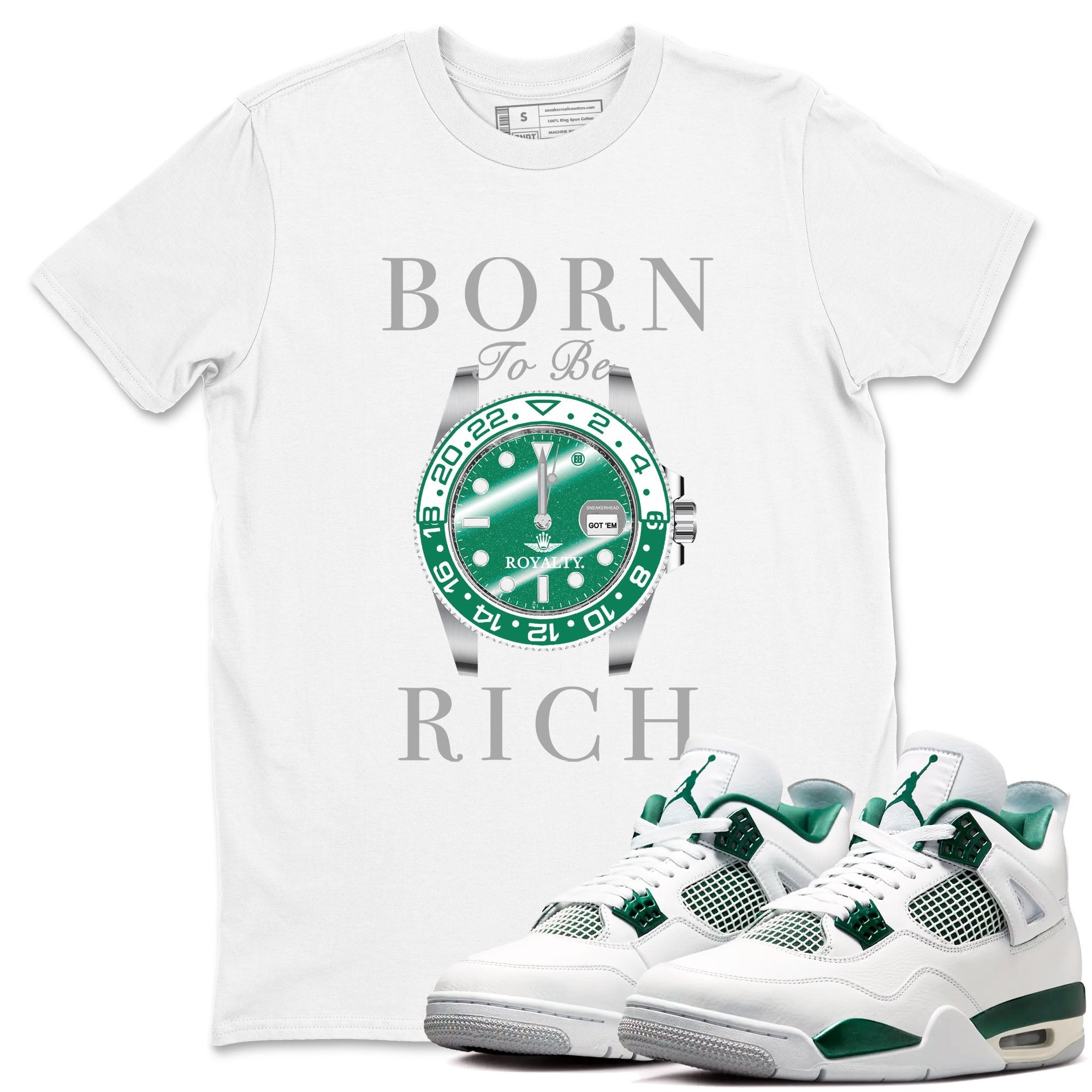 Born To Rich snkmatch Tees - Air Jordan 4 Oxidized Green