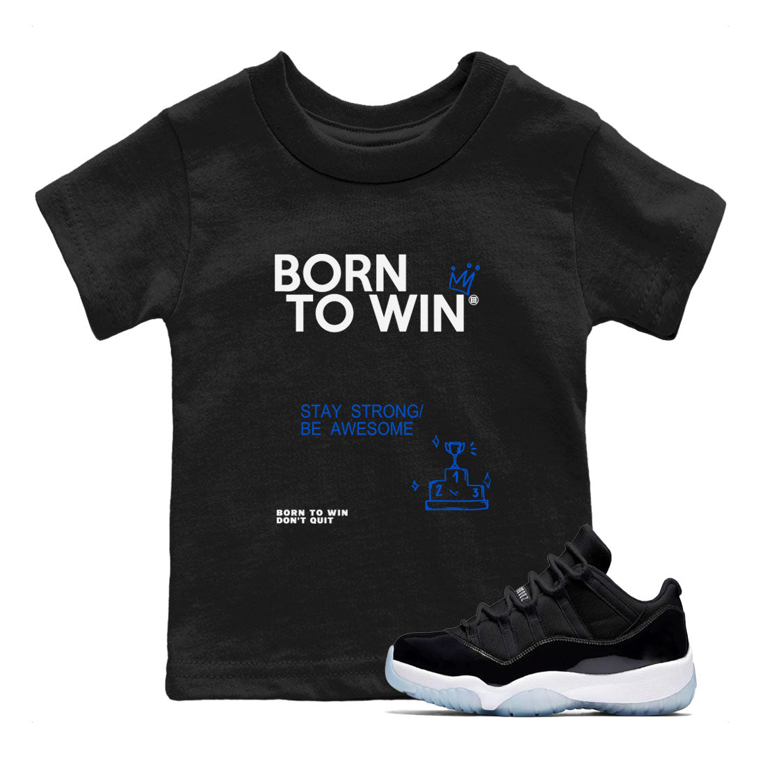 Born To Win snkmatch Tees Kids - Air Jordan 11 Black and Varsity Royal