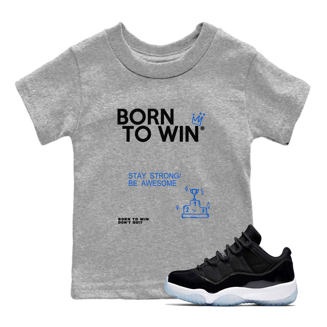 Born To Win snkmatch Tees Kids - Air Jordan 11 Black and Varsity Royal