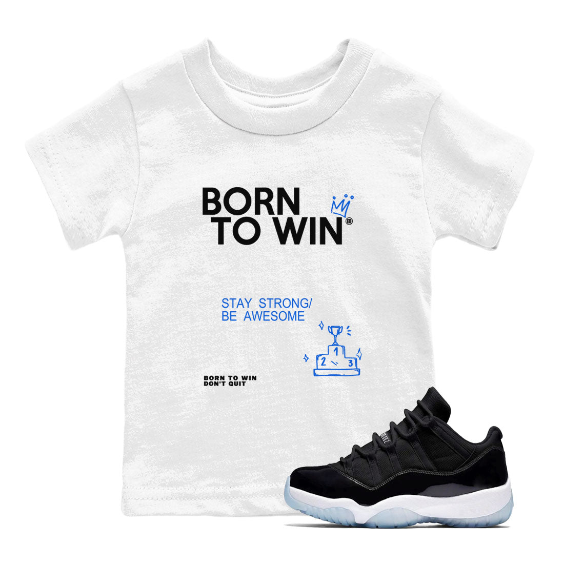 Born To Win snkmatch Tees Kids - Air Jordan 11 Black and Varsity Royal
