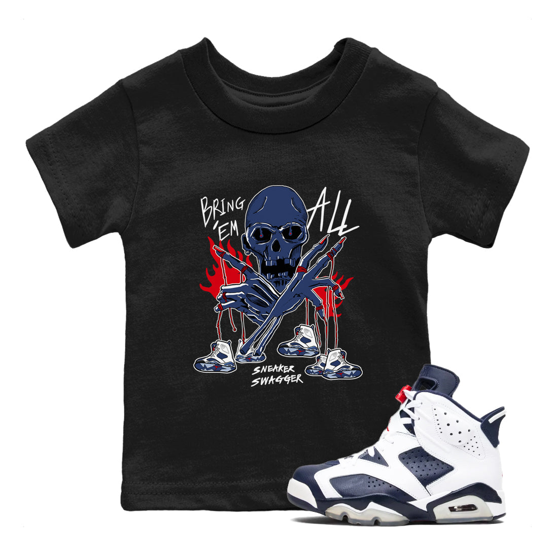 Bring 'Em All snkmatch Tees Kids - Air Jordan 6 White And Midnight Navy