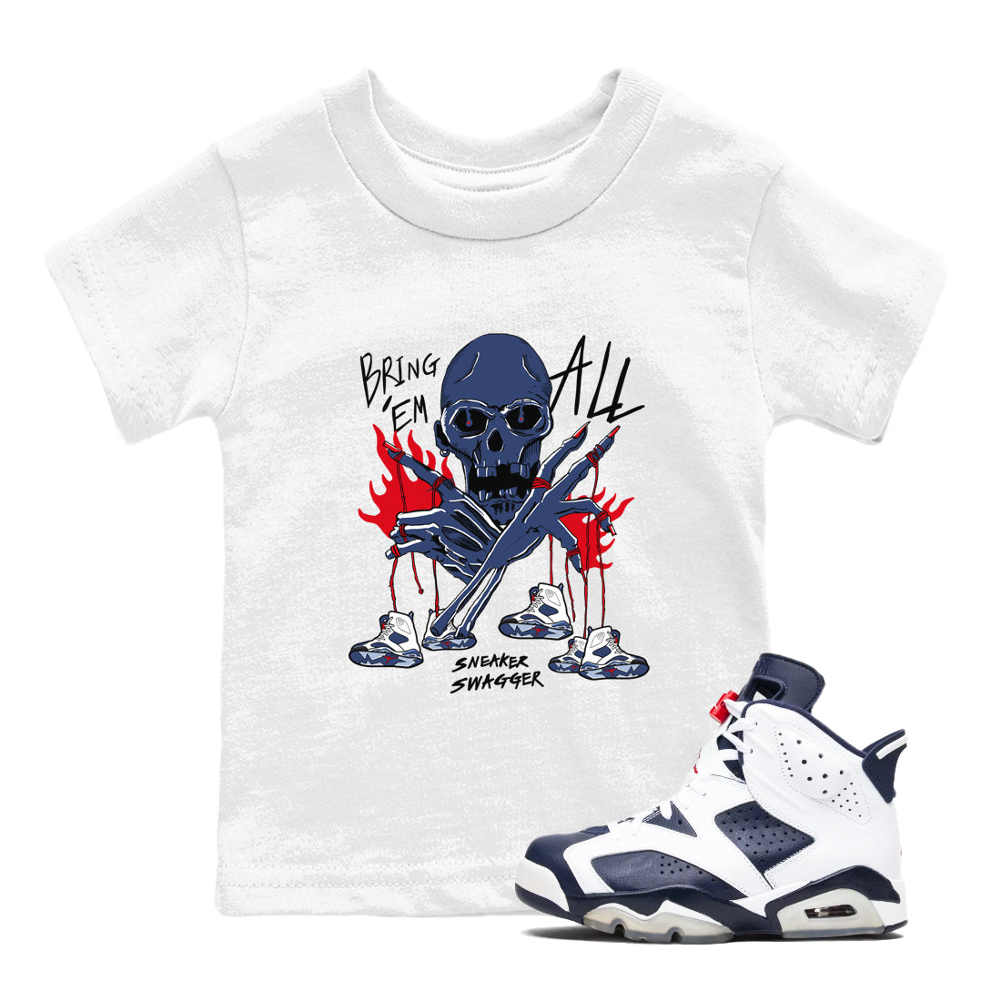 Bring 'Em All snkmatch Tees Kids - Air Jordan 6 White And Midnight Navy