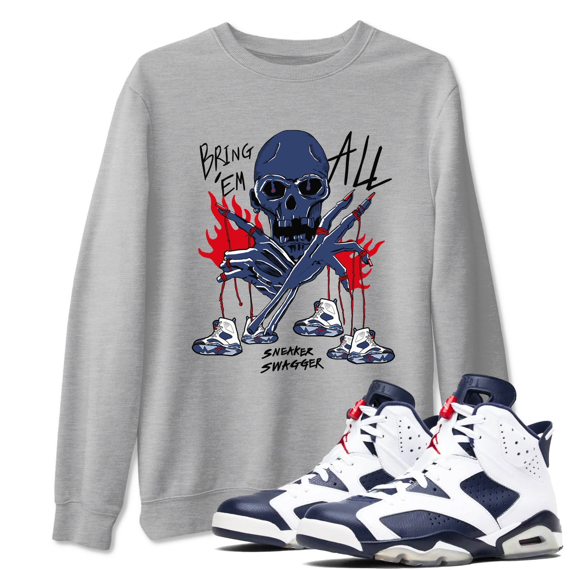 Bring 'Em All snkmatch Tees - Air Jordan 6 White And Midnight Navy