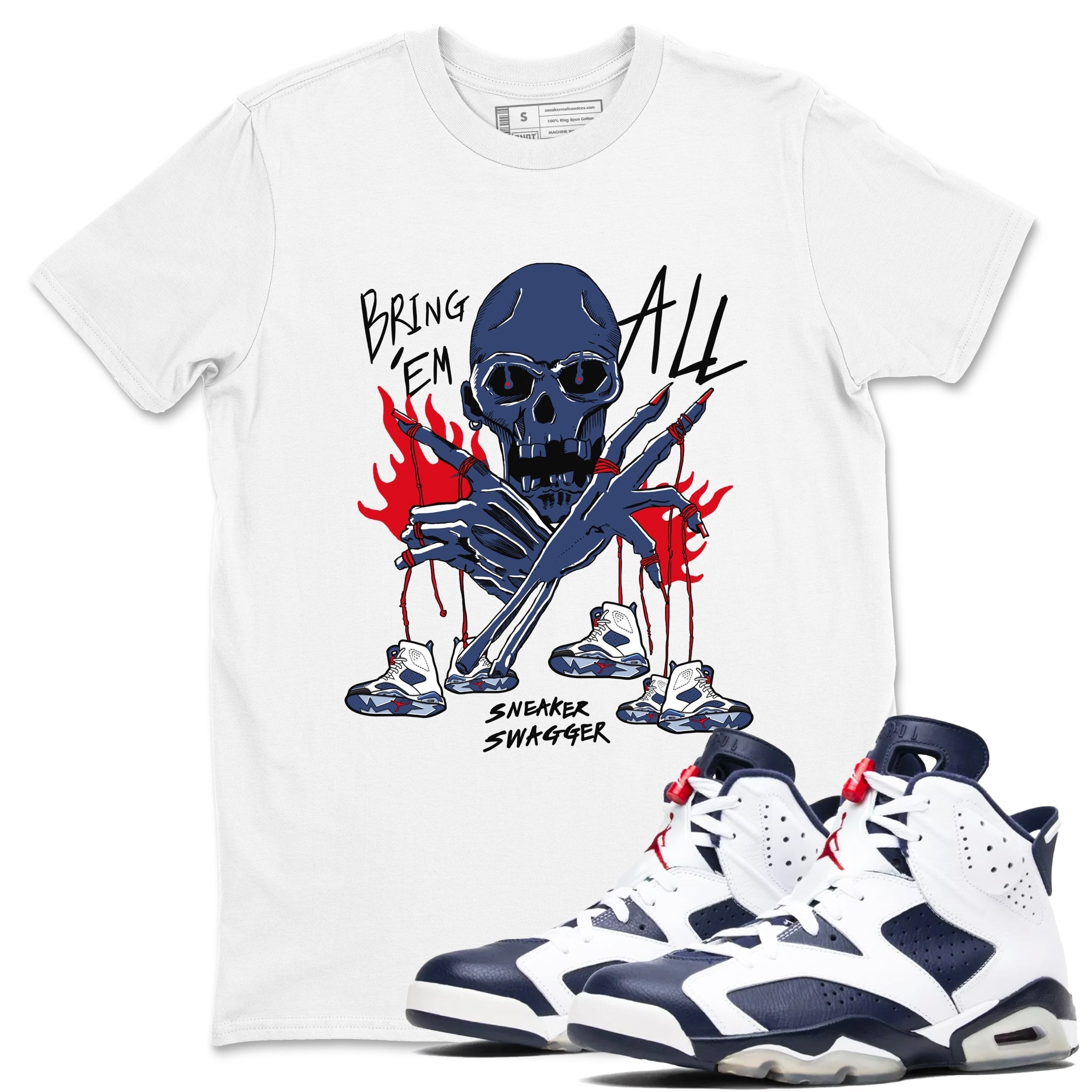 Bring 'Em All snkmatch Tees - Air Jordan 6 White And Midnight Navy