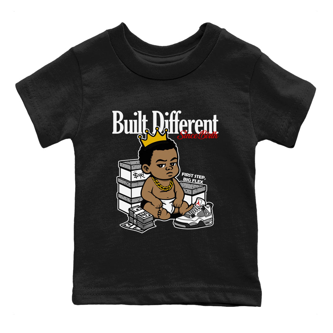 Built Different Since Birth snkmatch Tees Kids - Air Jordan 4 White Cement