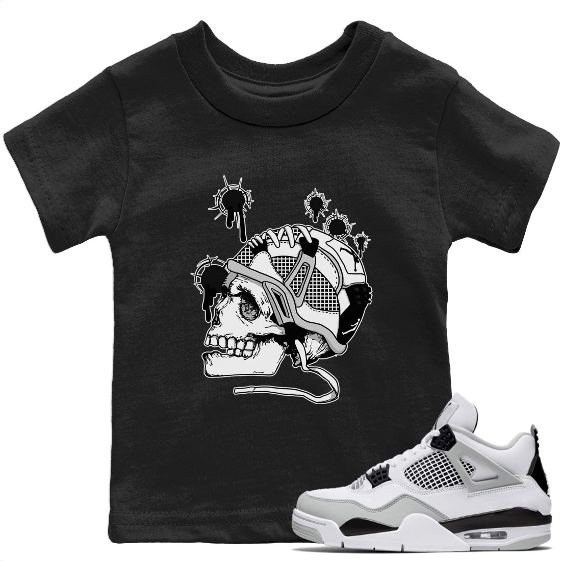 Bullet Holes Kids Tops - Air Jordan 4 Military Black