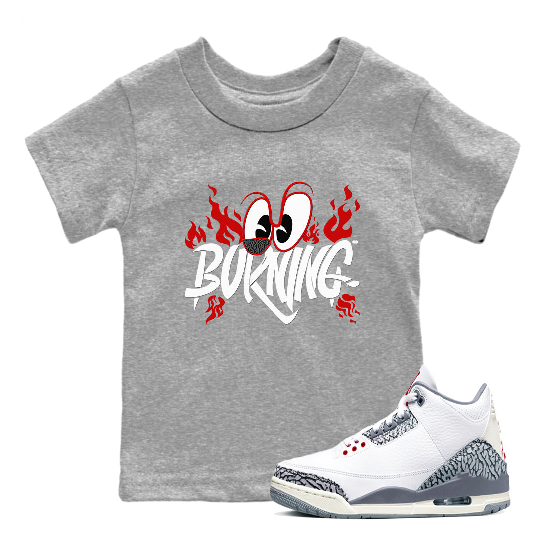 Burning snkmatch Tees Kids - Air Jordan 3 Cement Grey