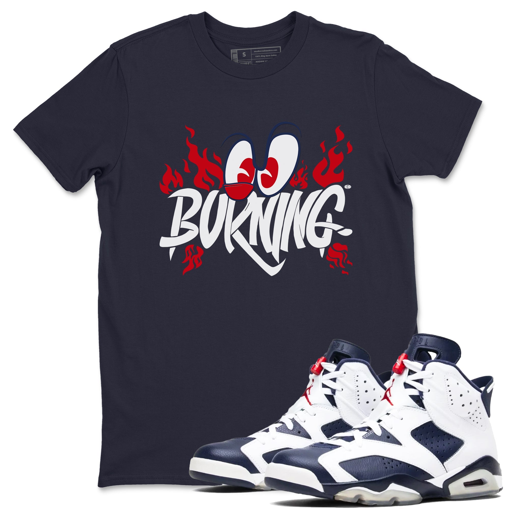 Burning snkmatch Tees - Air Jordan 6 White And Midnight Navy