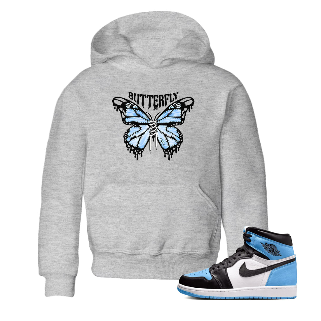 Butterfly Kids Tops - Air Jordan 1 UNC Toe