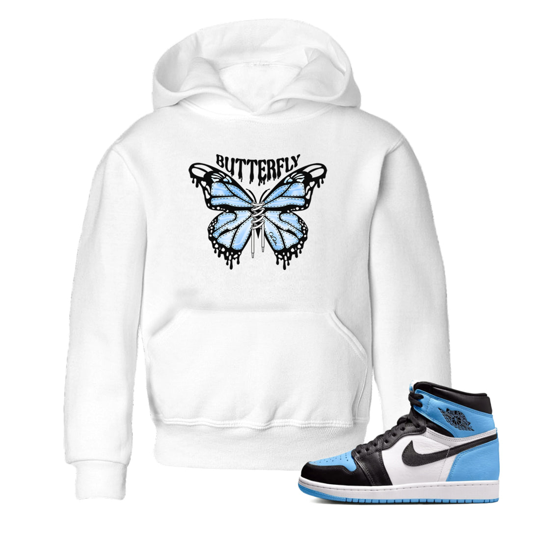 Butterfly Kids Tops - Air Jordan 1 UNC Toe