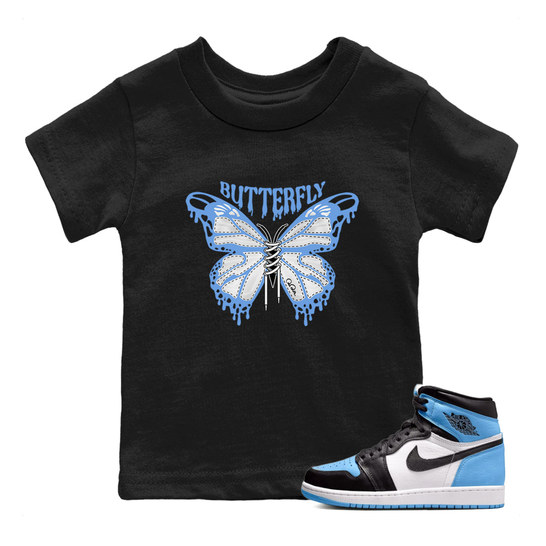 Butterfly Kids Tops - Air Jordan 1 UNC Toe