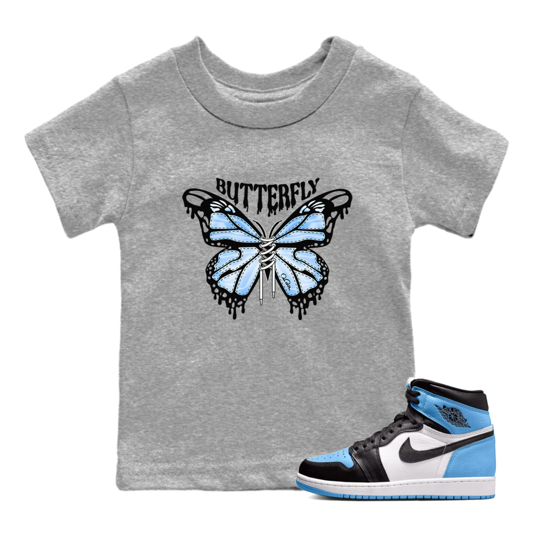 Butterfly Kids Tops - Air Jordan 1 UNC Toe