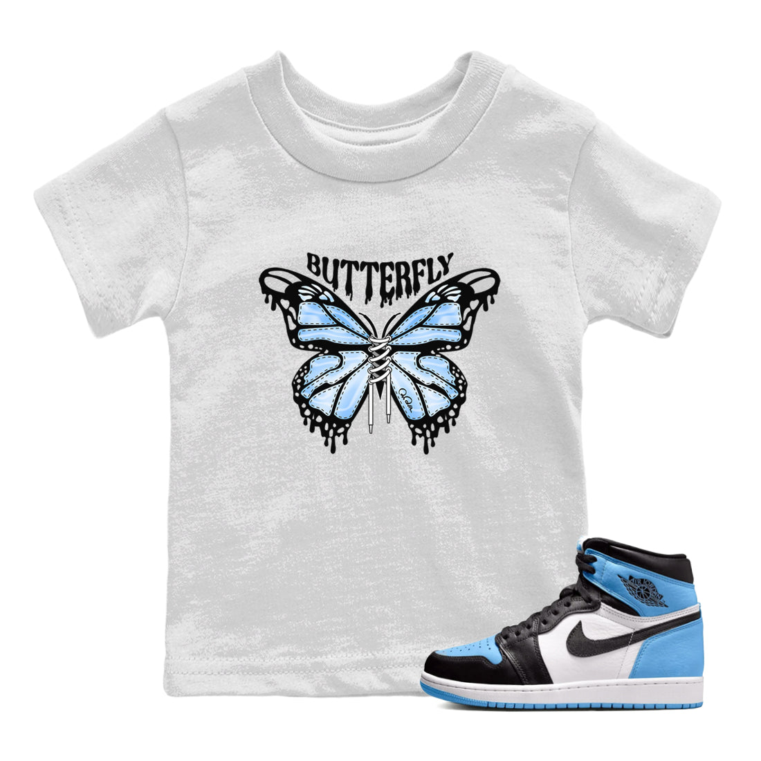 Butterfly Kids Tops - Air Jordan 1 UNC Toe