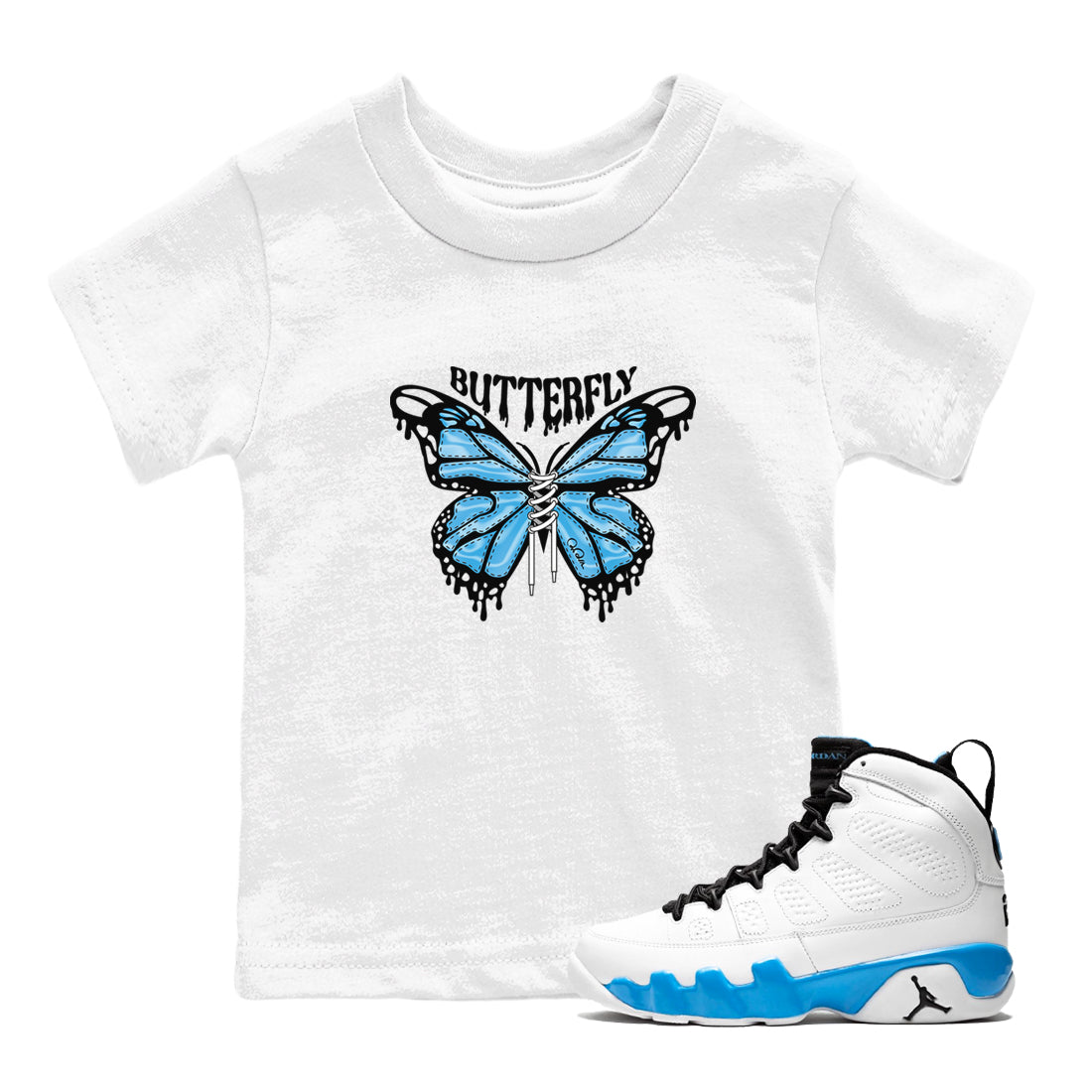Butterfly snkmatch Tees Kids - Air Jordan 9 Powder Blue