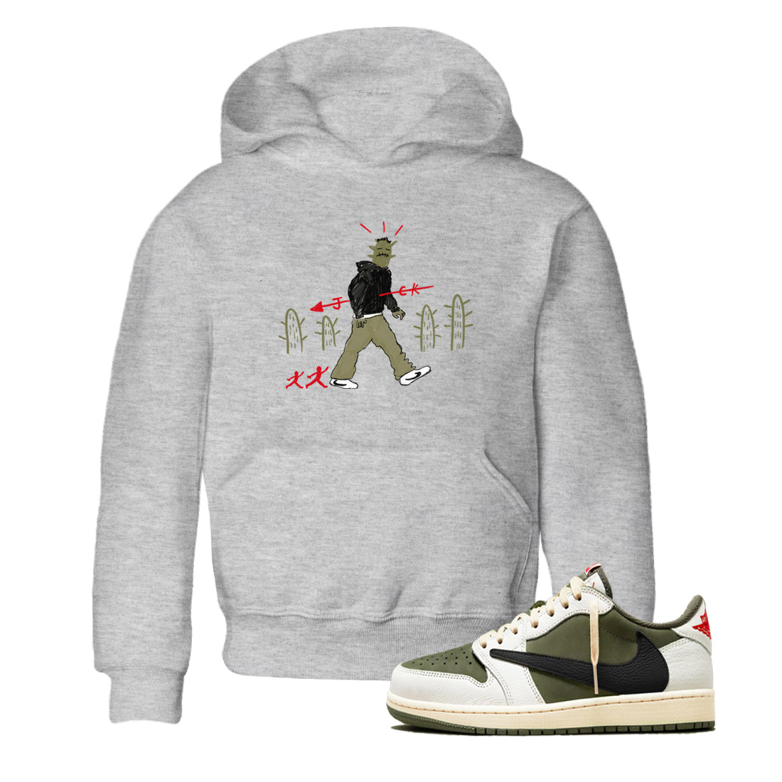 Cactus Man snkmatch Tees Kids - Air Jordan 1 Travis Scott Medium Olive