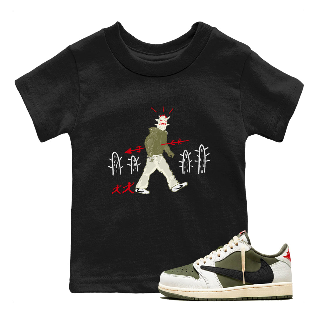 Cactus Man snkmatch Tees Kids - Air Jordan 1 Travis Scott Medium Olive