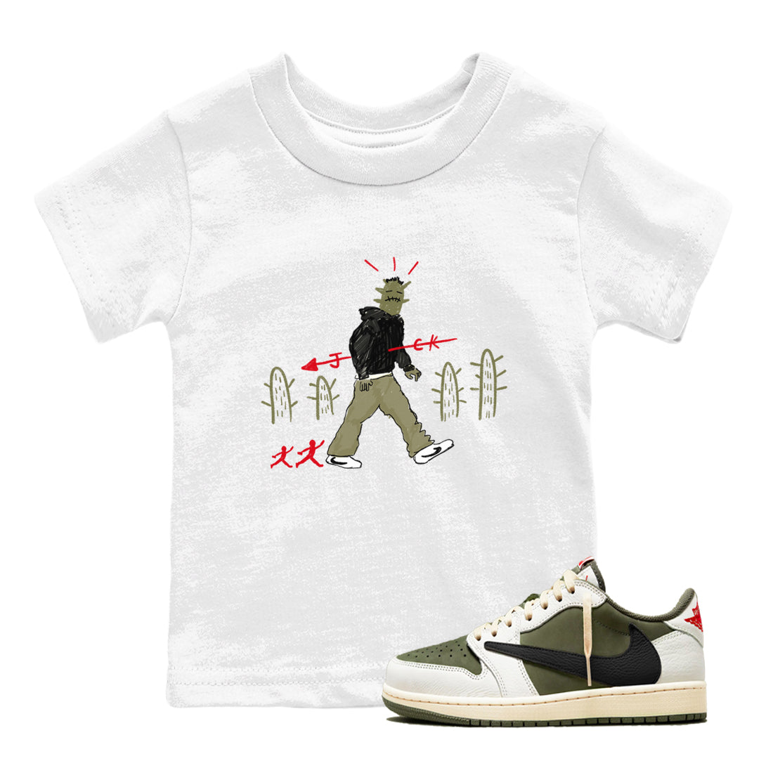 Cactus Man snkmatch Tees Kids - Air Jordan 1 Travis Scott Medium Olive