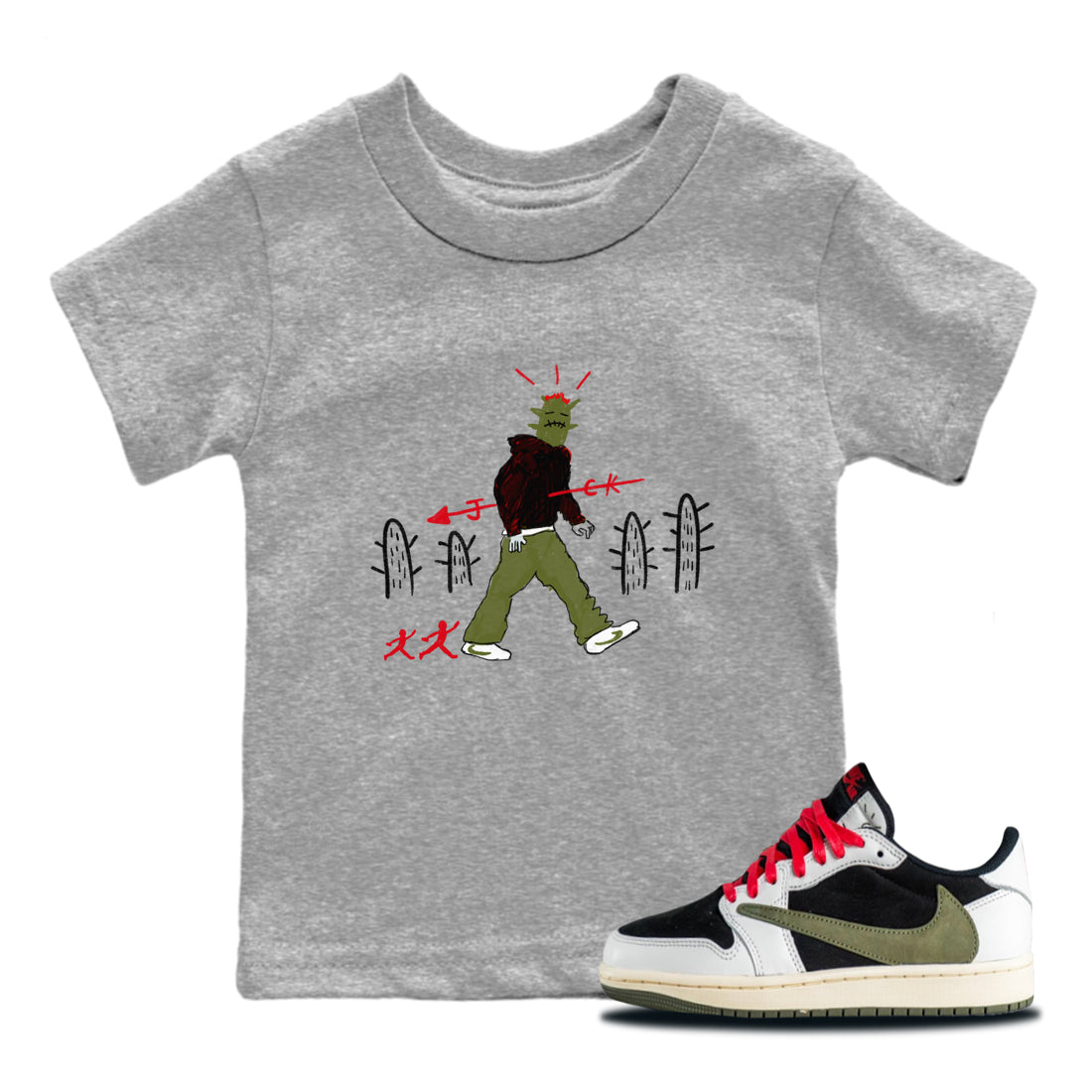 Cactus Man snkmatch Tees Kids - Air Jordan 1 Travis Scott Olive