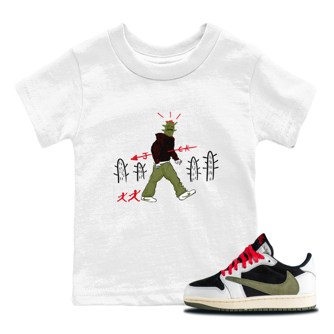 Cactus Man snkmatch Tees Kids - Air Jordan 1 Travis Scott Olive