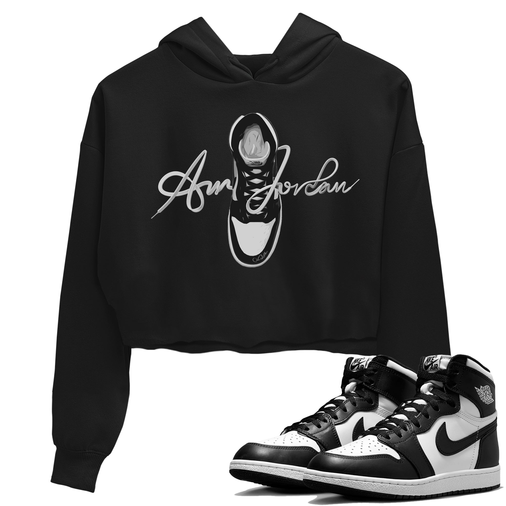 Caligraphy Shoe Lace Women's Tops - Air Jordan 1 Black White