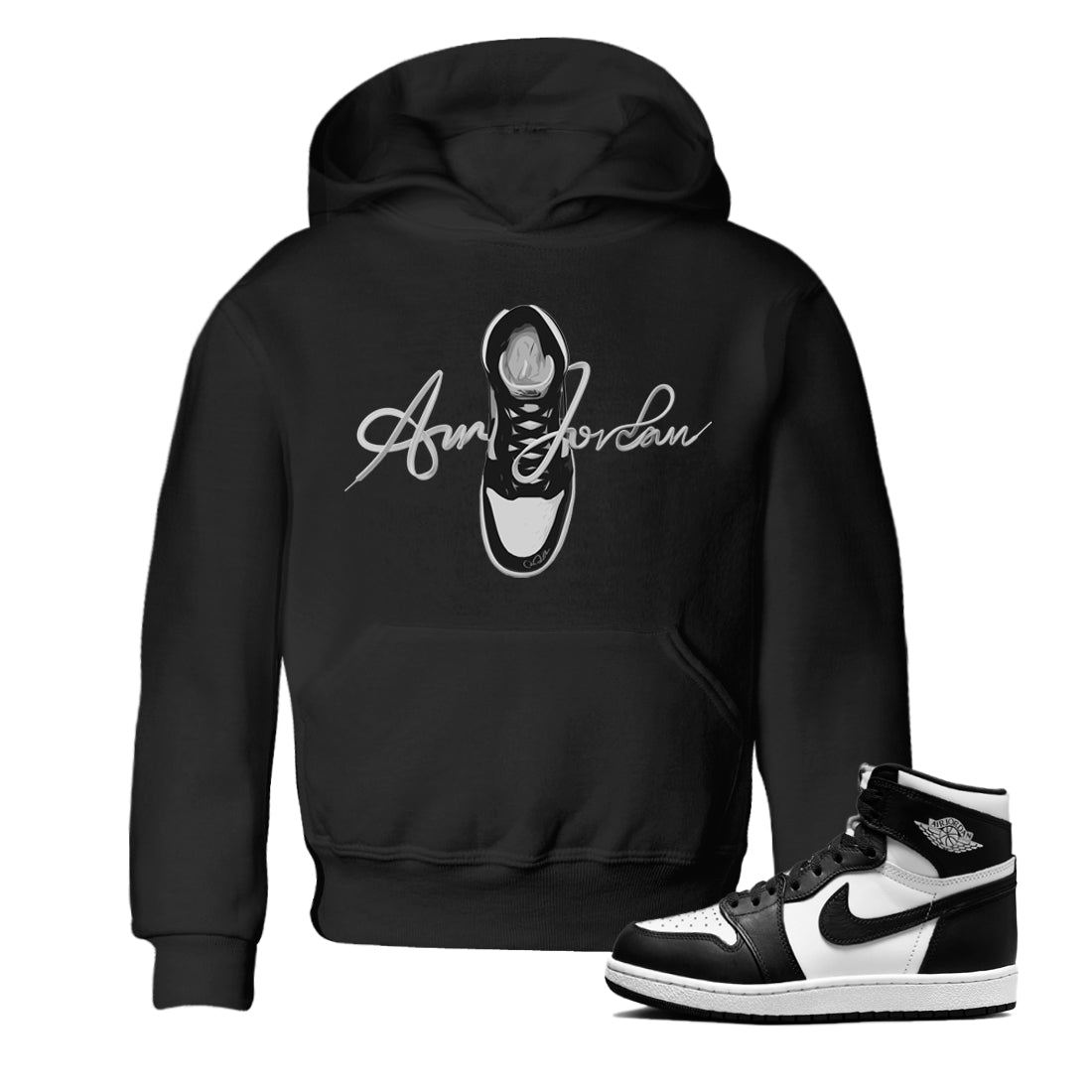 Caligraphy Shoe Lace Kids Tops - Air Jordan 1 Black White