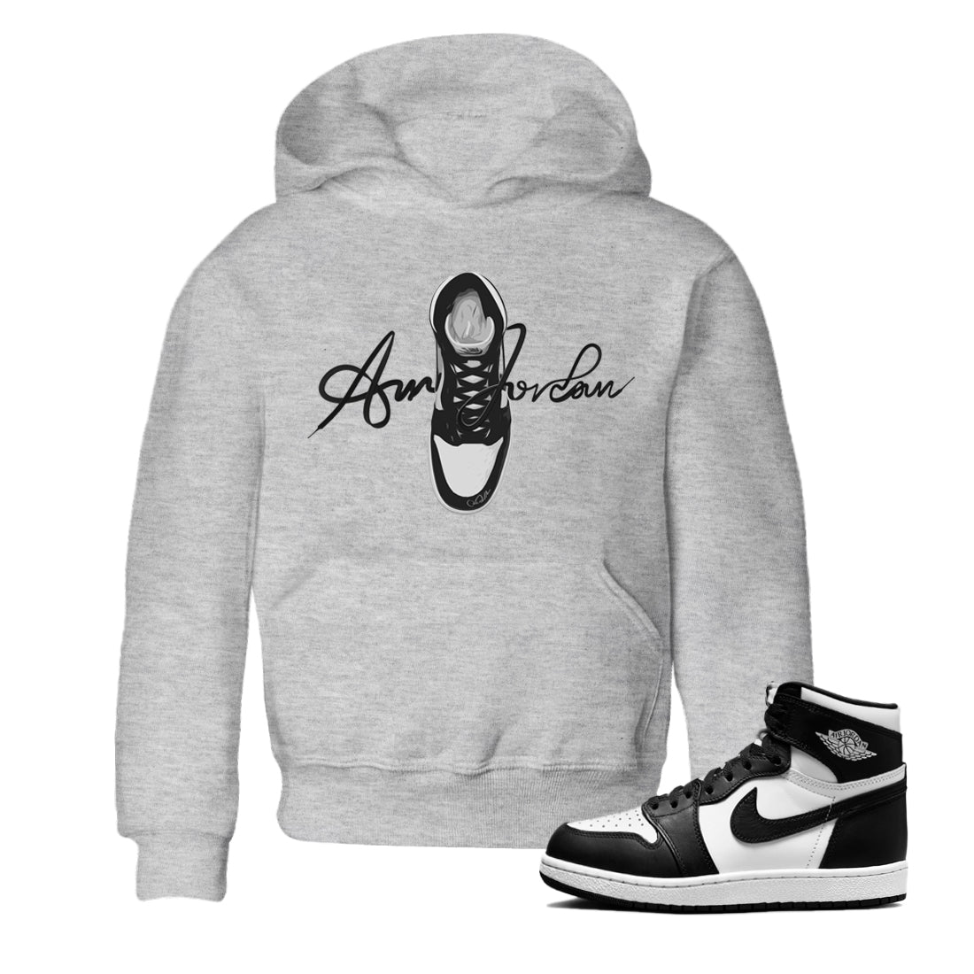Caligraphy Shoe Lace Kids Tops - Air Jordan 1 Black White