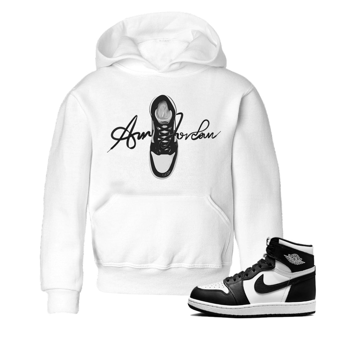 Caligraphy Shoe Lace Kids Tops - Air Jordan 1 Black White