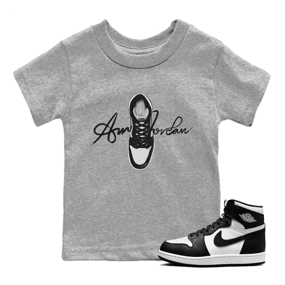 Caligraphy Shoe Lace Kids Tops - Air Jordan 1 Black White