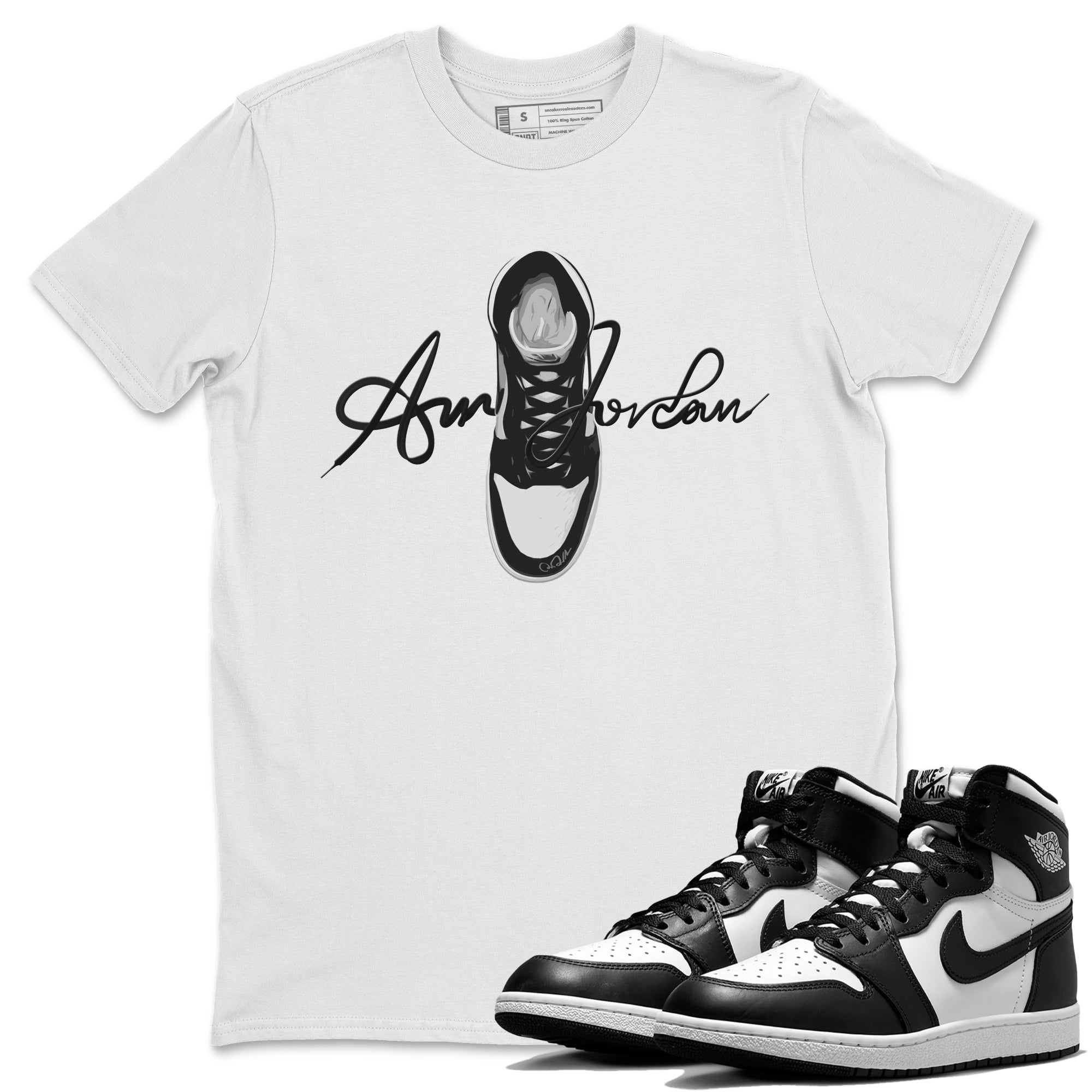 Caligraphy Shoe Lace Unisex Tops - Air Jordan 1 Black White