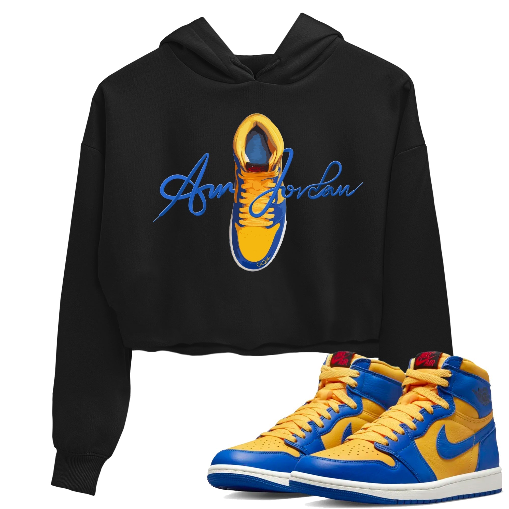 Caligraphy Shoe Lace Women's Tops - Air Jordan 1 Game Royal Varsity Maize