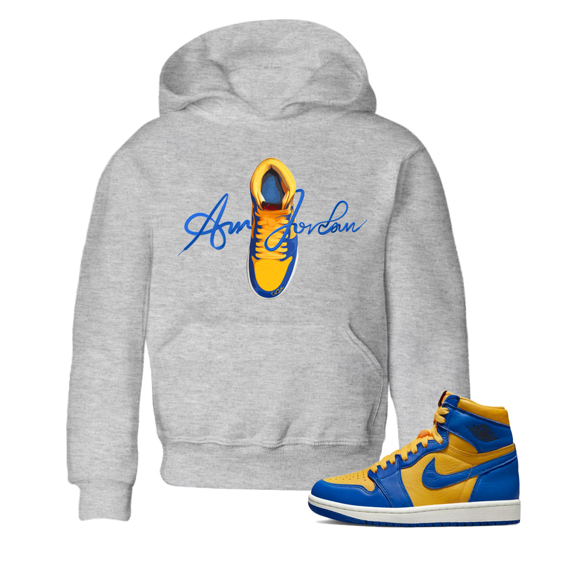 Caligraphy Shoe Lace Kids Tops - Air Jordan 1 Game Royal Varsity Maize