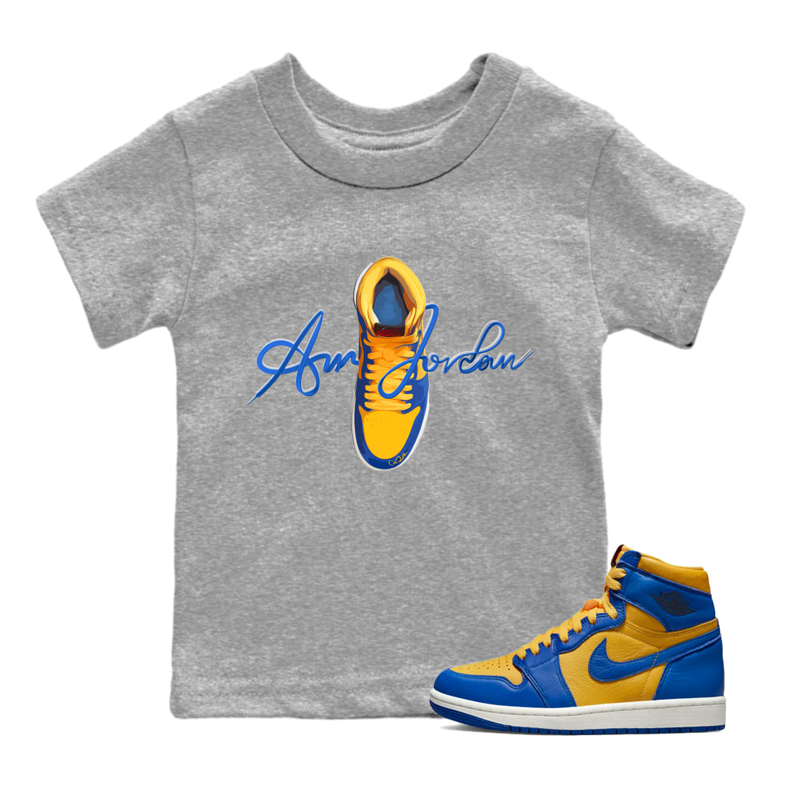 Caligraphy Shoe Lace Kids Tops - Air Jordan 1 Game Royal Varsity Maize