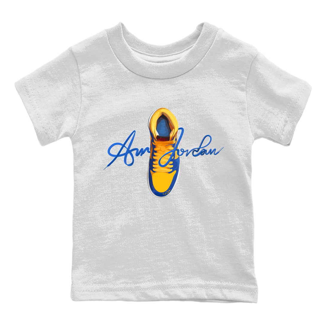 Caligraphy Shoe Lace Kids Tops - Air Jordan 1 Game Royal Varsity Maize