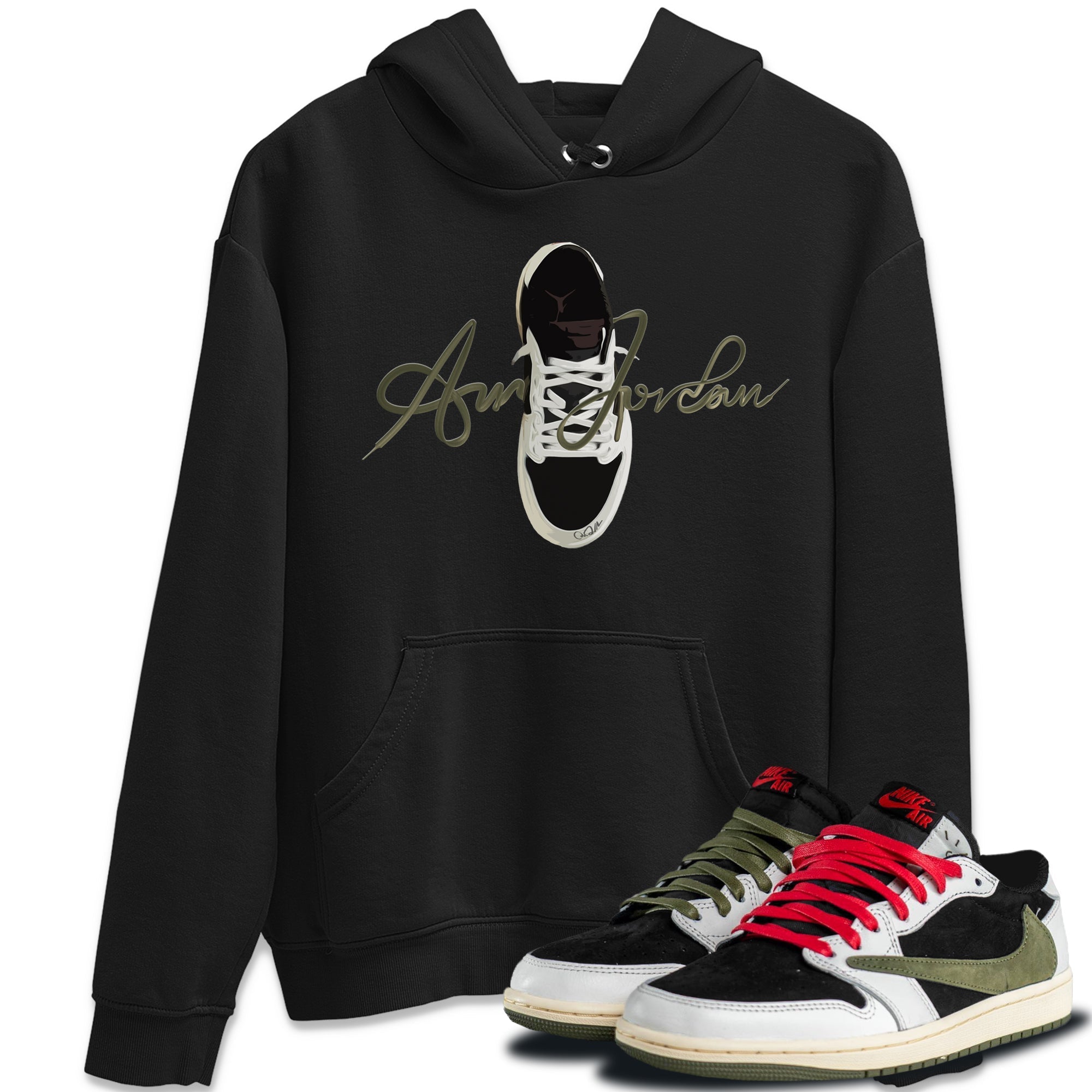 Caligraphy Shoe Lace Unisex Tops - Air Jordan 1 Travis Scott Olive