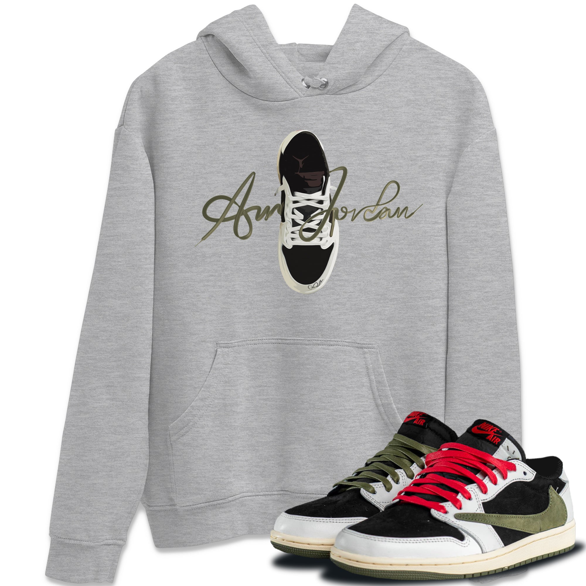 Caligraphy Shoe Lace Unisex Tops - Air Jordan 1 Travis Scott Olive