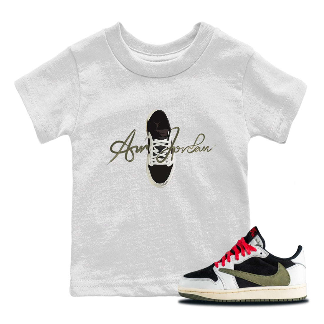 Caligraphy Shoe Lace Kids Tops - Air Jordan 1 Travis Scott Olive