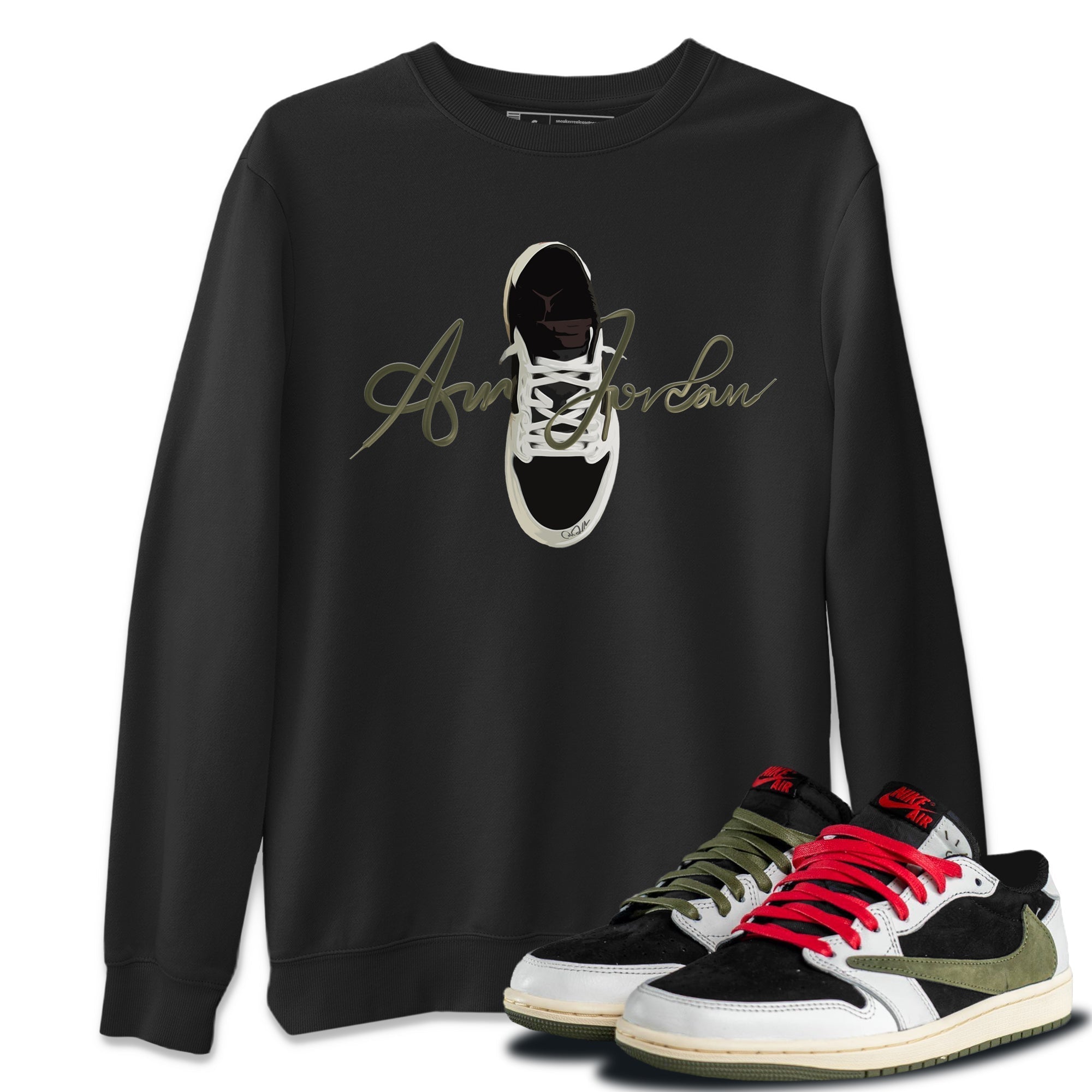 Caligraphy Shoe Lace Unisex Tops - Air Jordan 1 Travis Scott Olive