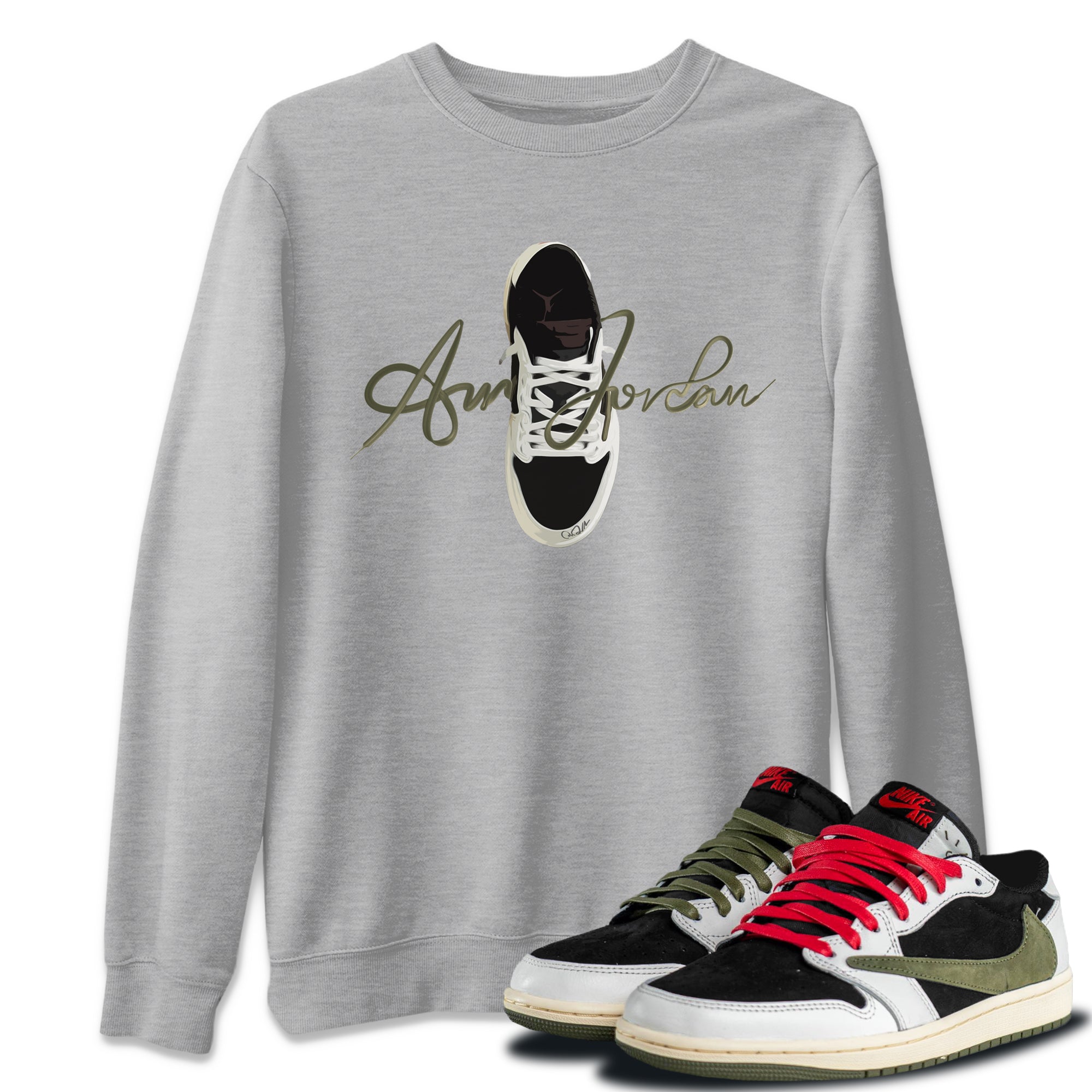 Caligraphy Shoe Lace Unisex Tops - Air Jordan 1 Travis Scott Olive