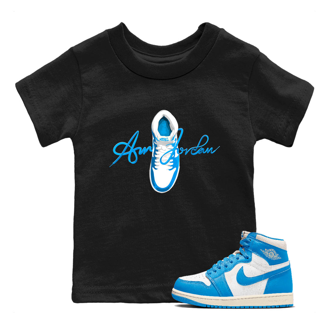 Caligraphy Shoe Lace snkmatch Tees Kids - Air Jordan 1 UNC Reimagined