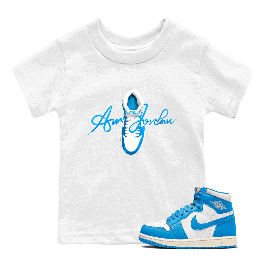 Caligraphy Shoe Lace snkmatch Tees Kids - Air Jordan 1 UNC Reimagined