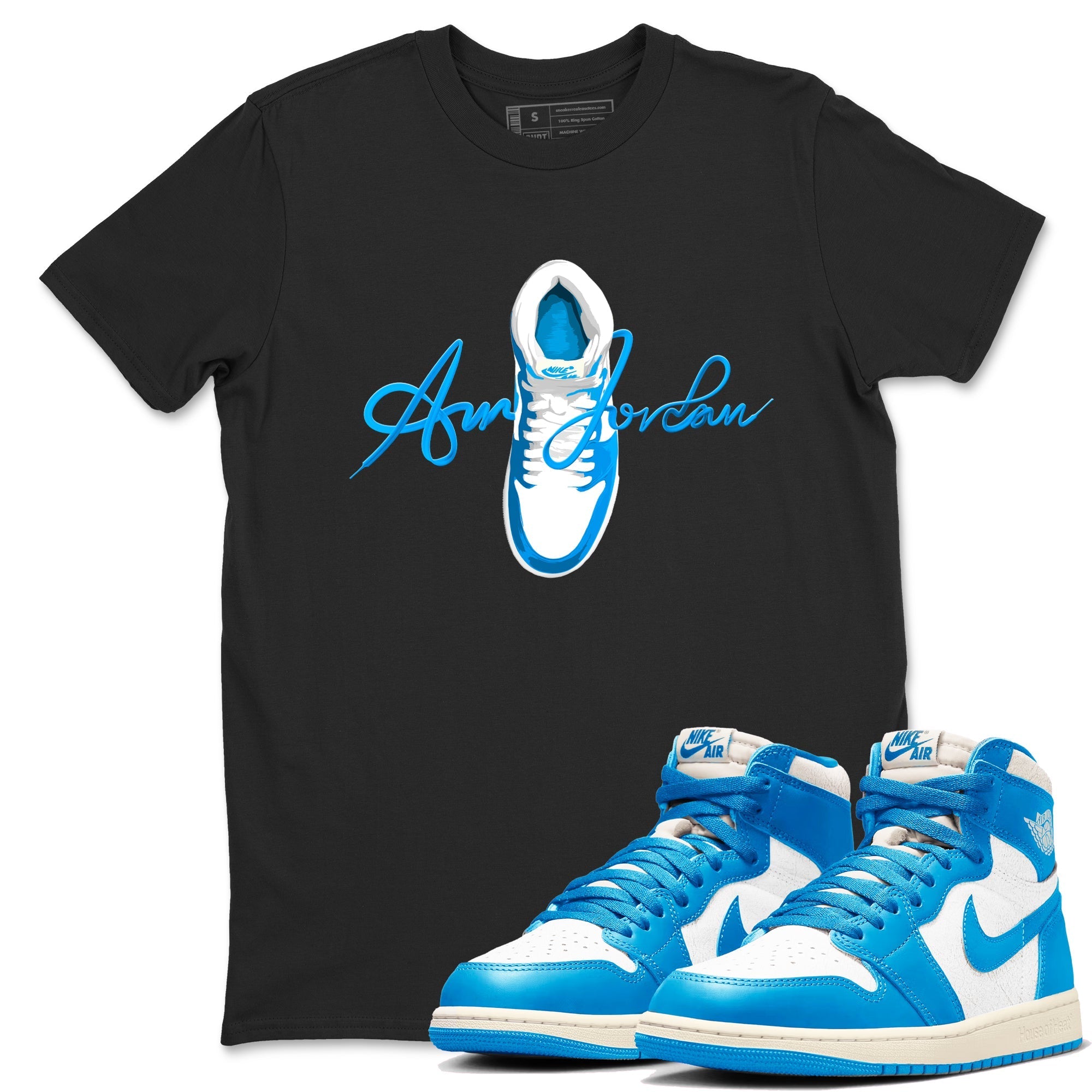Caligraphy Shoe Lace snkmatch Tees - Air Jordan 1 UNC Reimagined