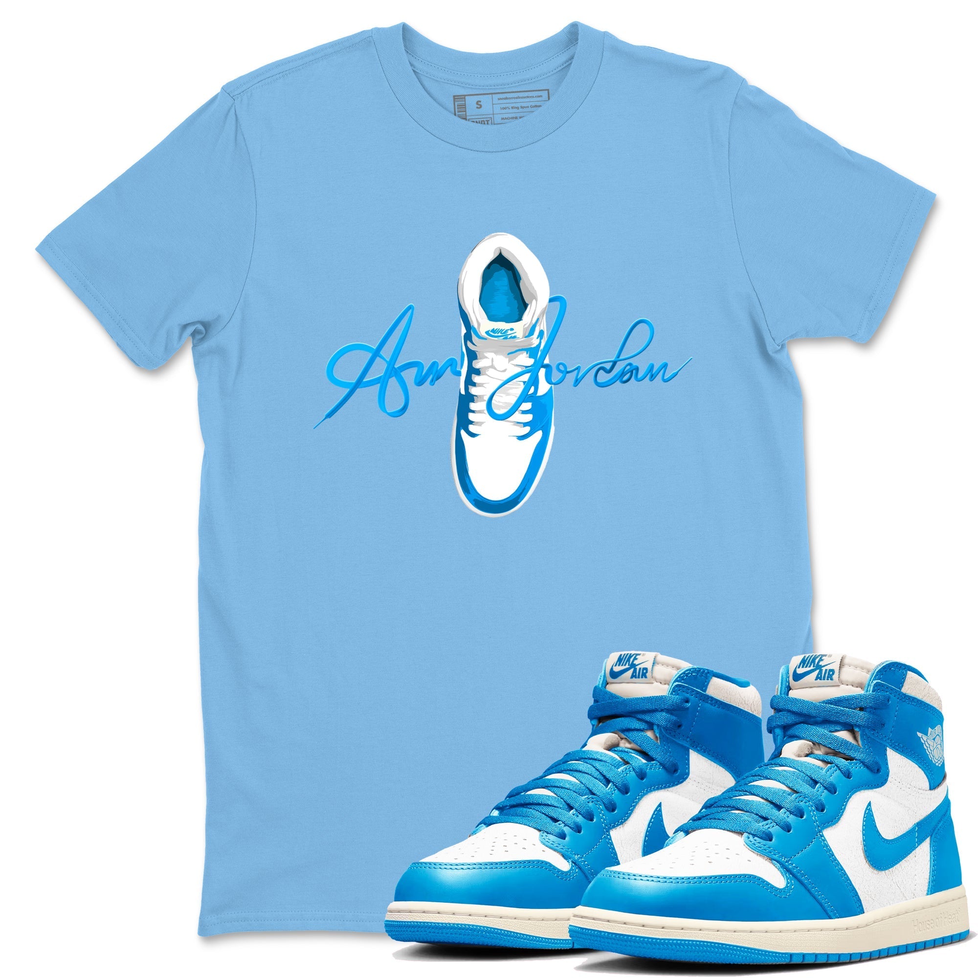 Caligraphy Shoe Lace snkmatch Tees - Air Jordan 1 UNC Reimagined