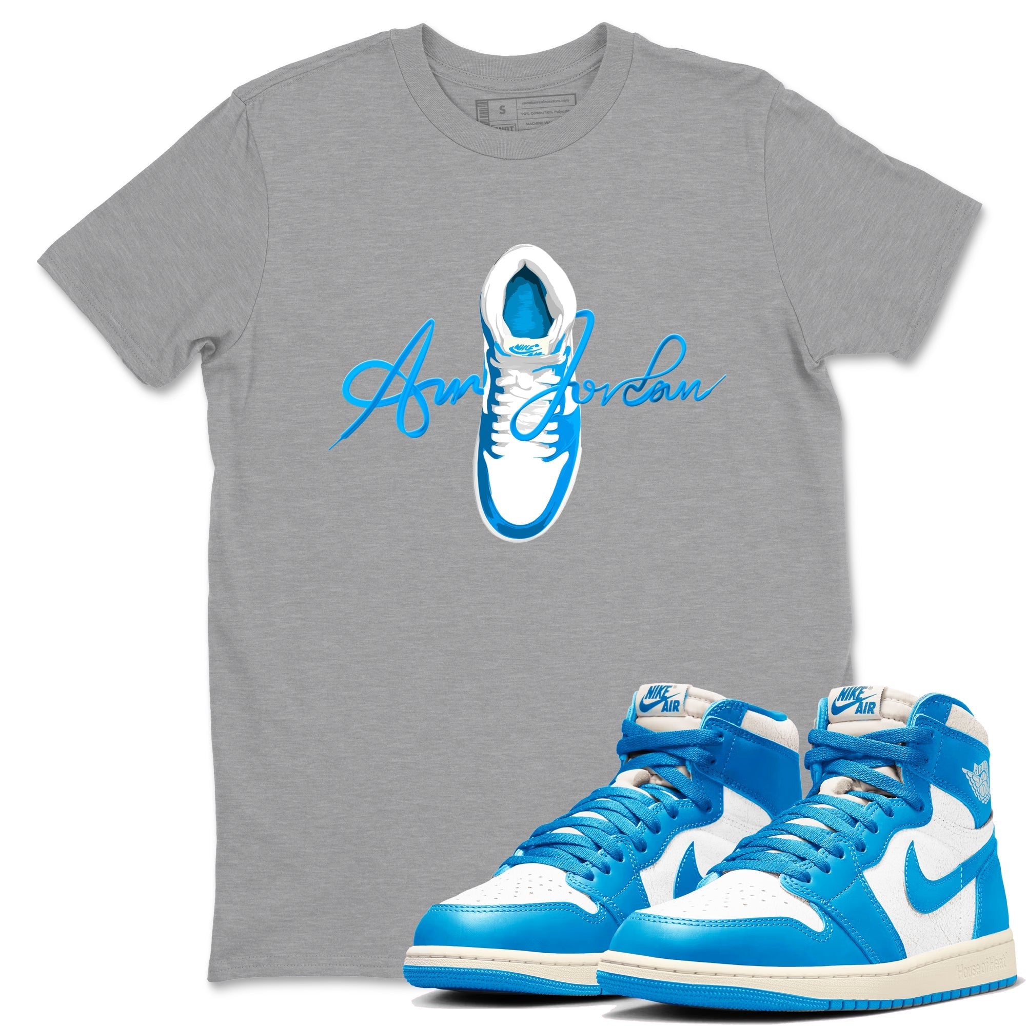 Caligraphy Shoe Lace snkmatch Tees - Air Jordan 1 UNC Reimagined