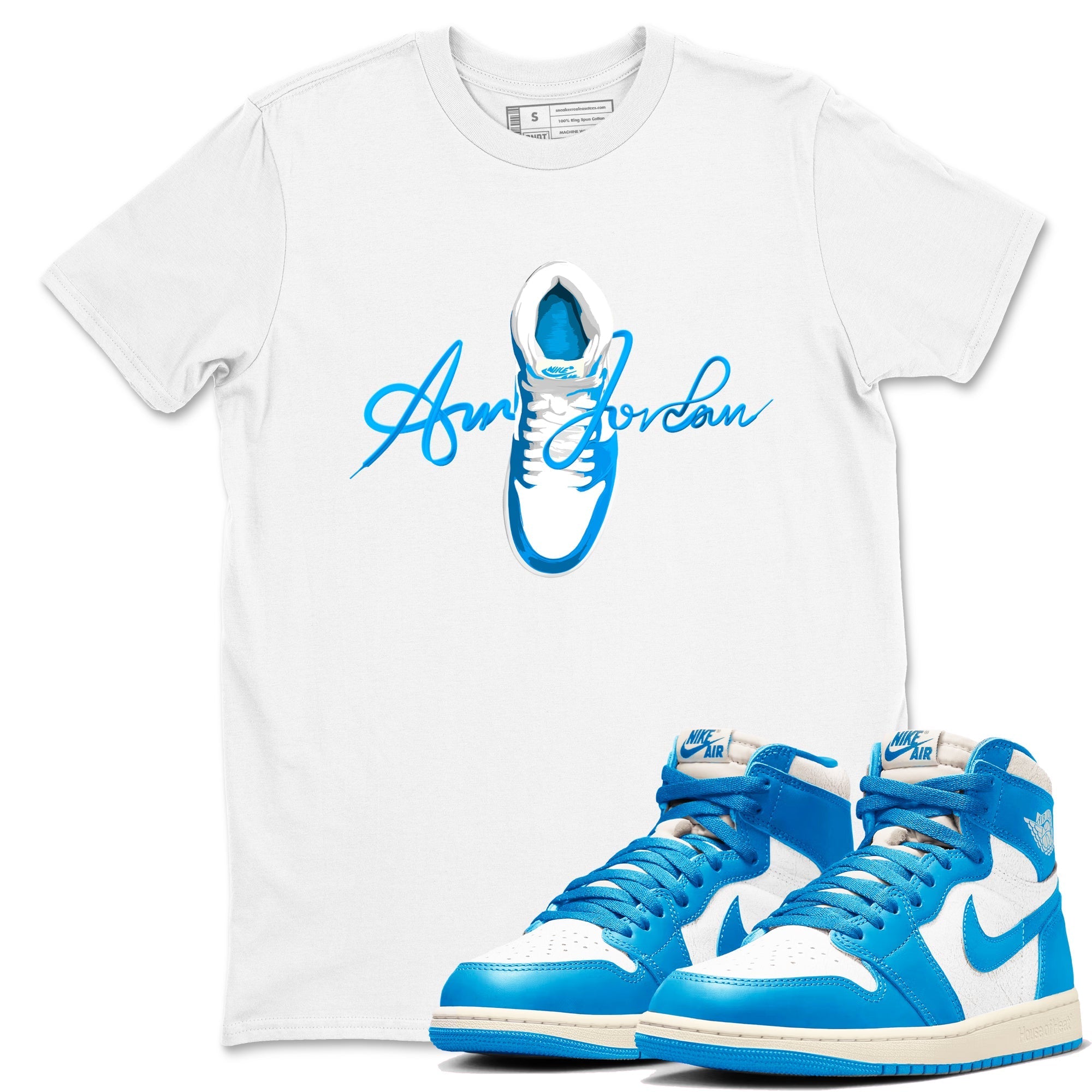 Caligraphy Shoe Lace snkmatch Tees - Air Jordan 1 UNC Reimagined