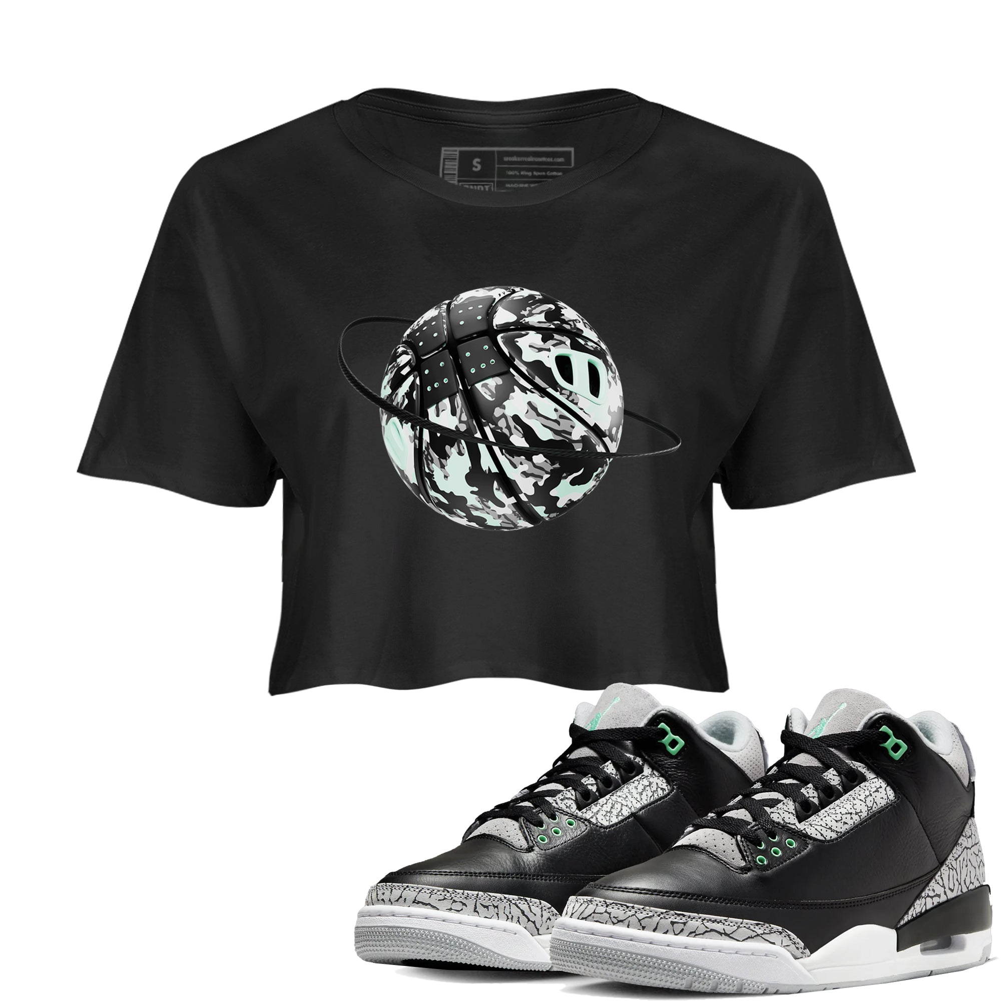 Camo Basketball Planet snkmatch Women's Top - Air Jordan 3 Green Glow